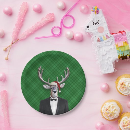 Funny Weihnachtsmannmütze Weihnachten Hirsch Grün  Pappteller (Party)