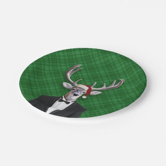 Funny Weihnachtsmannmütze Weihnachten Hirsch Grün  Pappteller (Schrägansicht)