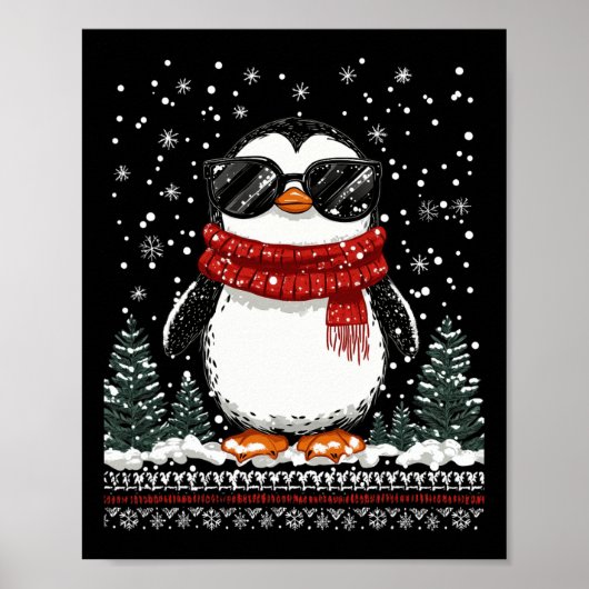 Funny Weihnachtspenguin mit Sungles Ugly Christma Poster (Vorne)