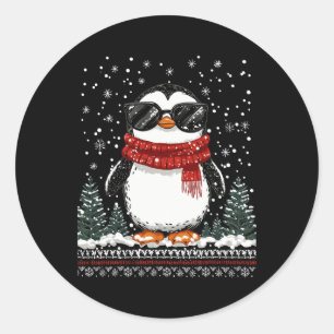 Funny Weihnachtspenguin mit Sungles Ugly Christma Runder Aufkleber