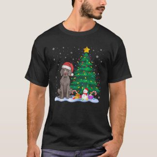 Funny Weimaraner Dog Xmas Tree Lights Reindeer Hat T-Shirt