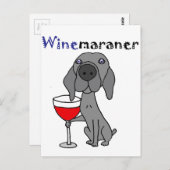 Funny Weimaraner Hund trinkt Roten Wein Postkarte (Vorne/Hinten)