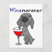 Funny Weimaraner Hund trinkt Roten Wein Postkarte (Vorderseite)