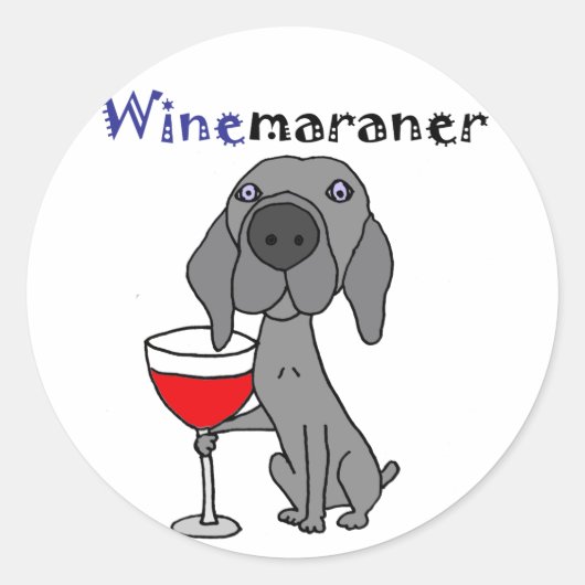 Funny Weimaraner Hund trinkt Roten Wein Runder Aufkleber (Vorderseite)