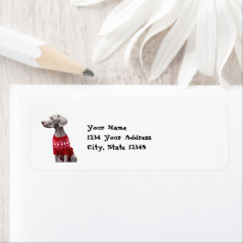 Funny Weimaraner in Weihnachts-Sweater-Adresse