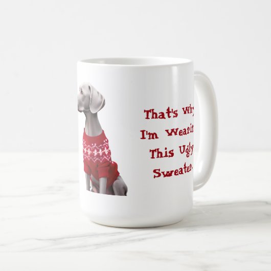 Funny Weimaraner in Weihnachts-Sweater Kaffeetasse (VorderseiteRechts)
