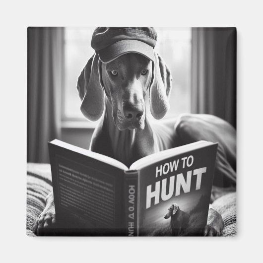 Funny Weimaraner liest ein Buch über die Jagd Magnet (Vorne)