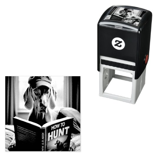 Funny Weimaraner liest ein Buch über die Jagd Permastempel (Beispiel)