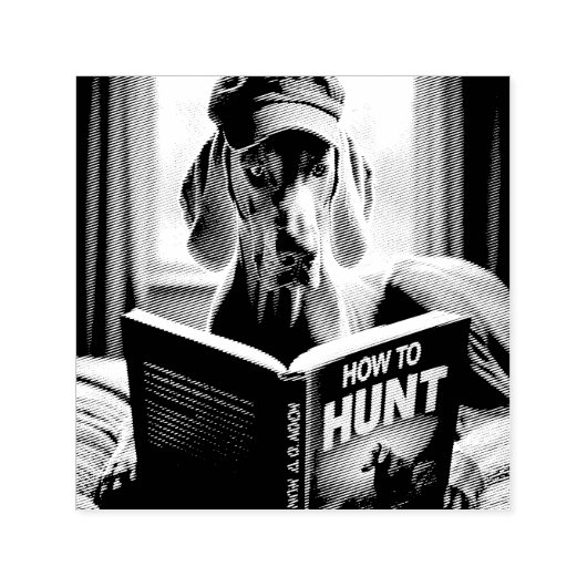 Funny Weimaraner liest ein Buch über die Jagd Permastempel (Design)