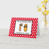 Funny Weiner and Bun Food Pun Valentinstag Karte (Gelbe Blume)