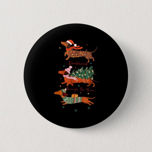 Funny Weiner Dog Dachshund Through The Snow Merry Button (Vorderseite)