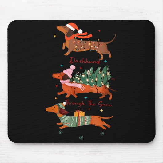 Funny Weiner Dog Dachshund Through The Snow Merry Mousepad (Vorne)