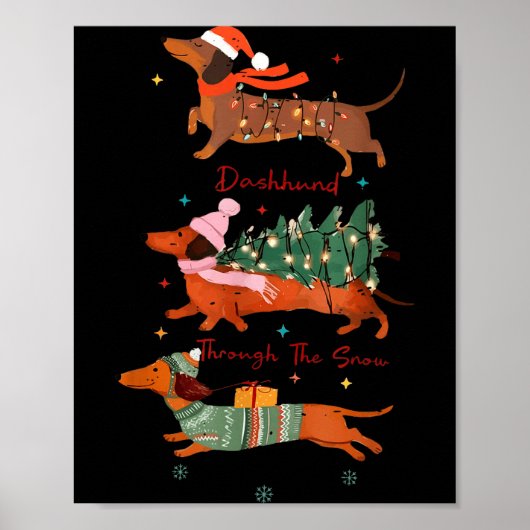 Funny Weiner Dog Dachshund Through The Snow Merry Poster (Vorne)