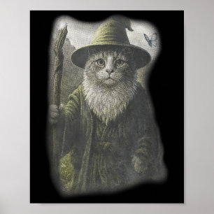 Funny Weird Kitten Wizard Ghost Cat Meme Catdalf H Poster