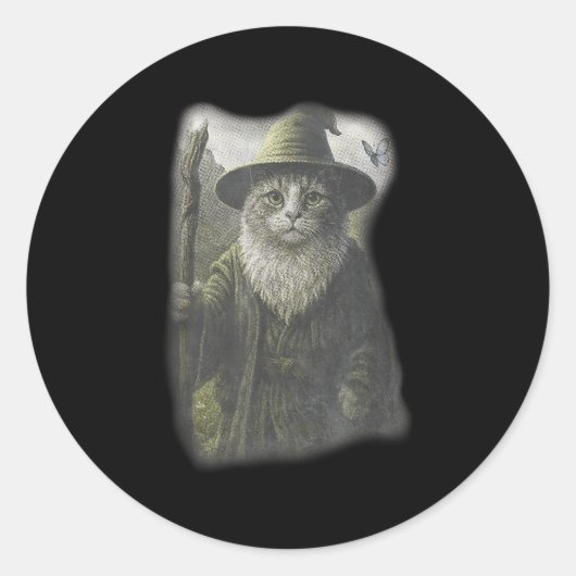 Funny Weird Kitten Wizard Ghost Cat Meme Catdalf H Runder Aufkleber (Vorderseite)