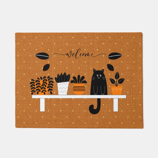 Funny Welcome Bookshelf Verstecken Black Cat Zuhau Fußmatte (Vorderseite)