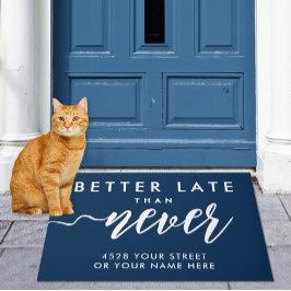 Funny Welcome Navy Blau und Weiß handgeschriebener Fußmatte