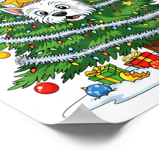 Funny West Highland White Terrier Dog Christmas Tr Poster (Ecke)
