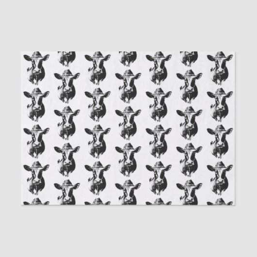 Funny Western Cow Schwarz-Weiß-Design Seidenpapier (Vorderseite)