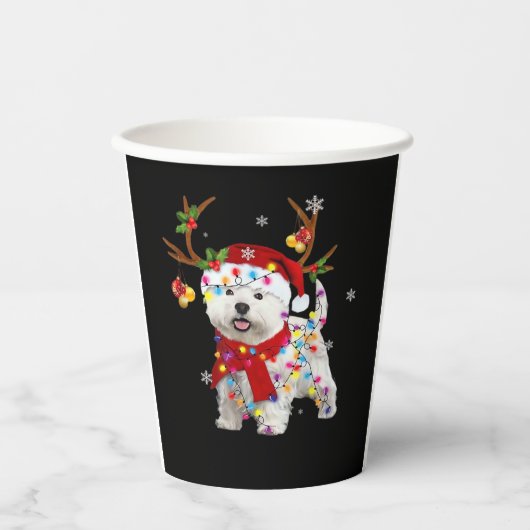 Funny Westie Christmas T-Shirt Reindeer Christmas Pappbecher (Vorderseite)