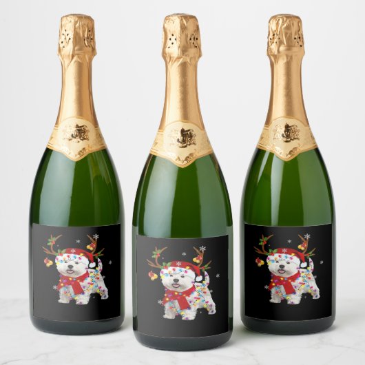 Funny Westie Christmas T-Shirt Reindeer Christmas Schaumweinetikett (Flaschen)