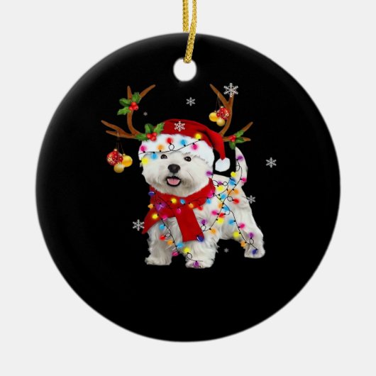 Funny Westie Christmas Tee Reindeer Christmas Ligh Keramik Ornament (Vorne)