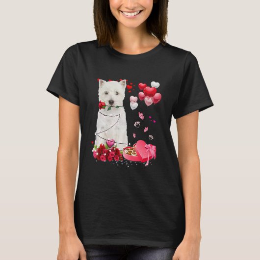 Funny Westie Rose Heart Happy Valentine Day Dog Mo T-Shirt (Vorderseite)
