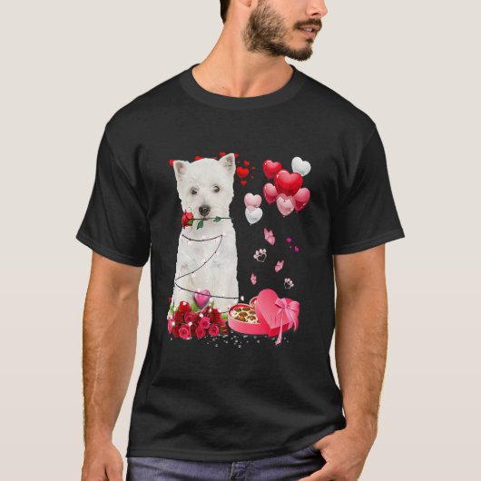 Funny Westie Rose Heart Happy Valentine Day Dog Mo T-Shirt (Vorderseite)