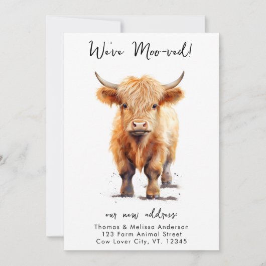 Funny Weve moo-ved New Address Highland Cow Moving Ankündigung (Vorderseite)