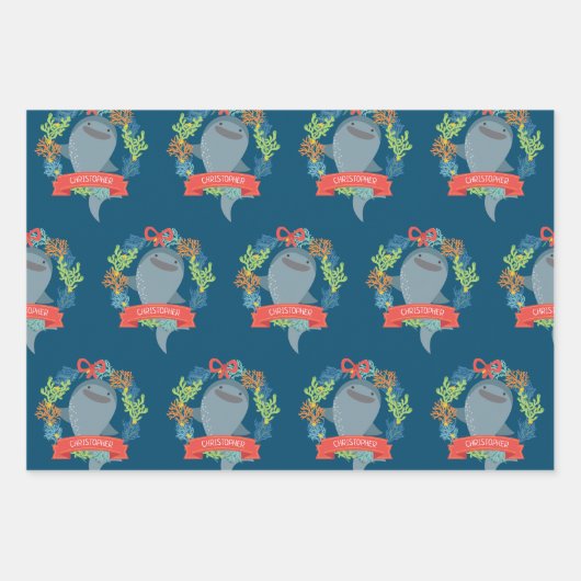 Funny Whale Hai mit Namen Christmas Wrapping Pap Geschenkpapier Set (Vorderseite)