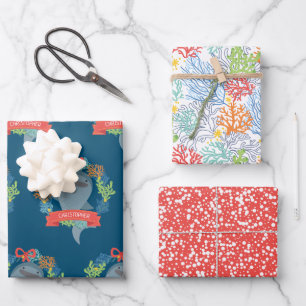 Funny Whale Hai mit Namen Christmas Wrapping Pap Geschenkpapier Set