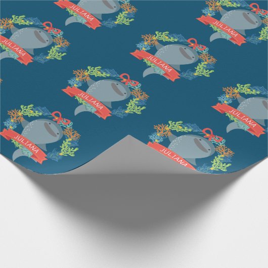 Funny Whale Hai mit Namen Weihnachten Geschenkpapier (Ecke)