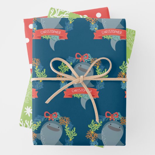 Funny Whale Hai mit Namen Weihnachten Geschenkpapier Set (Beispiel)
