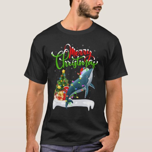 Funny Whale Lover Xmas Lighting Humpback Whale Chr T-Shirt (Vorderseite)