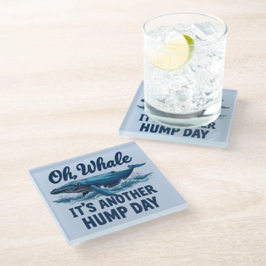 Funny Whale Pun "Oh Whale" Hump Day Design Glasuntersetzer (Schrägansicht)