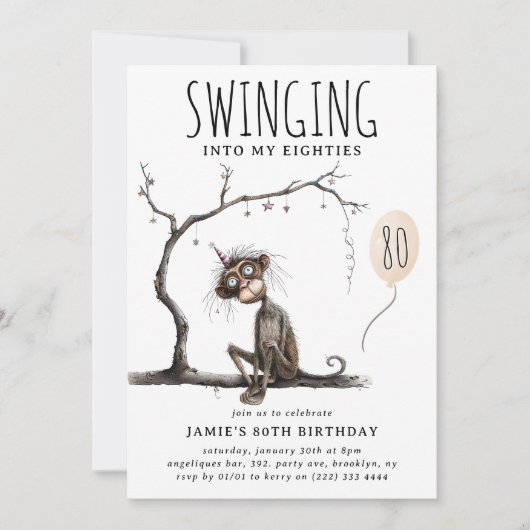 Funny Whimsical Affe Erwachsene Geburtstag Einladung (Vorderseite)