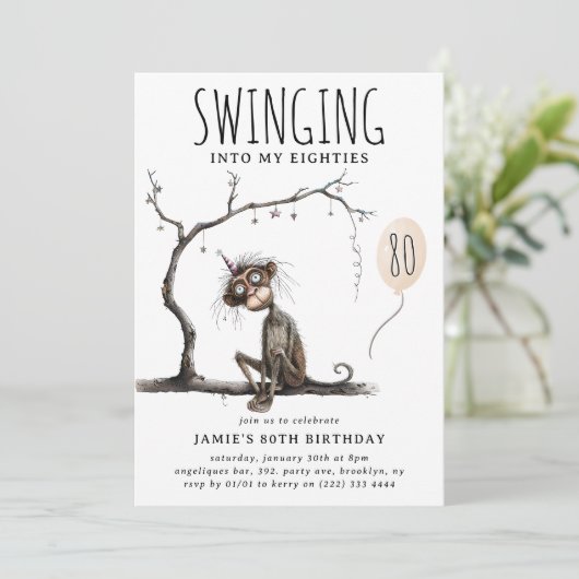 Funny Whimsical Affe Erwachsene Geburtstag Einladung (Stehend Vorderseite)