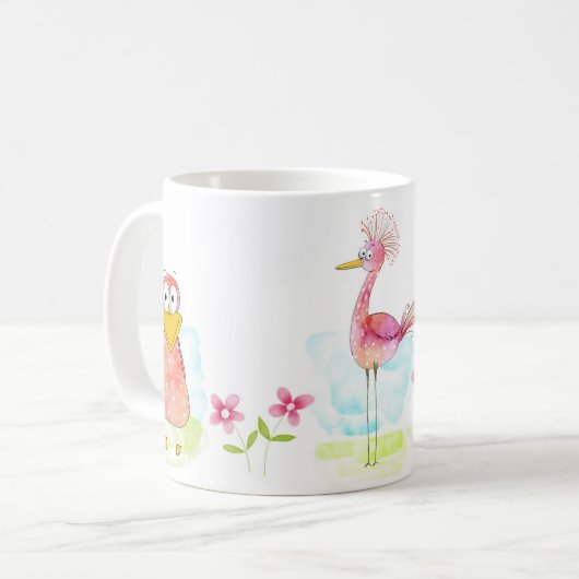 Funny Whimsical Birds Coffee Tasse (Vorderseite Links)
