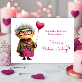 Funny Whimsical Bored Granny Valentine Card Feiertagskarte