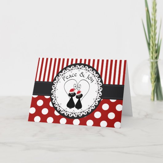 Funny whimsical Christmas cat pünkttern Feiertagskarte (Vorderseite)