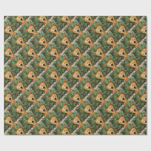 Funny Whimsical Crazy Cat Weihnachten Geschenkpapier (Flach)