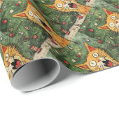 Funny Whimsical Crazy Cat Weihnachten Geschenkpapier (Rolleneckpunkt)
