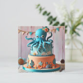 FUNNY WHIMSICAL OCTOPUS THEMA KINDERGEBURTSTAG CAK KARTE (Stehend Vorderseite)
