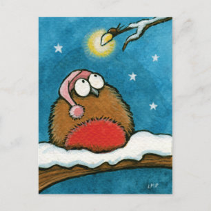 Funny Whimsical Robin and Glow Bug Festive Postkarte