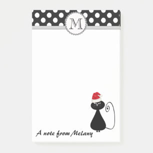 Funny whimsical Santa Cat polka Punkte Monogramm Post-it Klebezettel