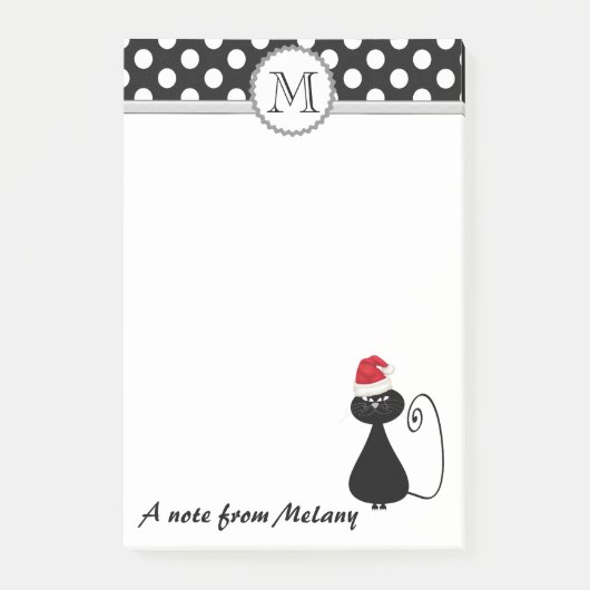Funny whimsical Santa Cat polka Punkte Monogramm Post-it Klebezettel (Vorderseite)