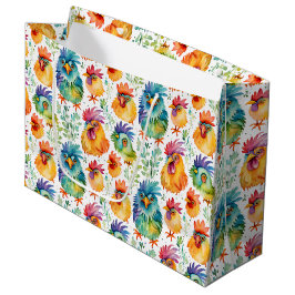 Funny Whimsisić Hühner farbenfroh Geburtstag Große Geschenktüte