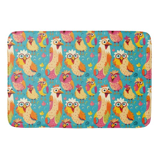 Funny Whimsisical Cartoon Abstrakte Hühner Badematte (Vorderseite)