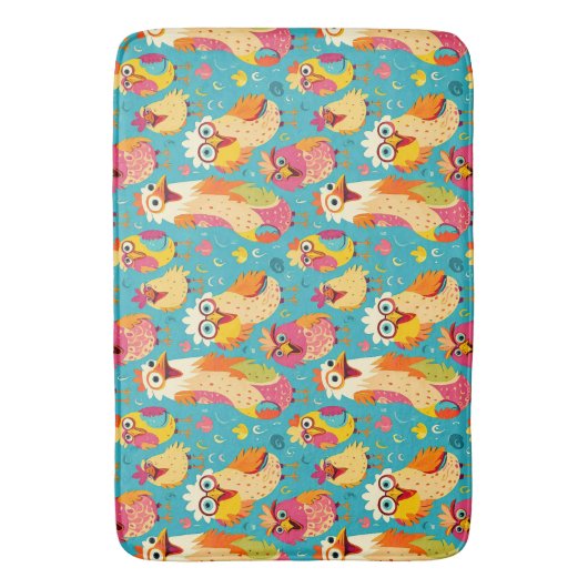 Funny Whimsisical Cartoon Abstrakte Hühner Badematte (Vorderseite Vertikal)