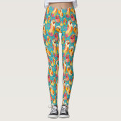 Funny Whimsisical Cartoon Abstrakte Hühner Leggings (Vorderseite)